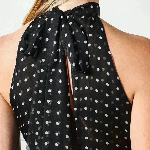 Black Elegant Women's Sheer Spot Halter Maxi Dress - Picture 4 of 5